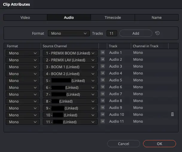 Asignación de canales – Clip Attributes